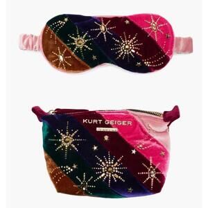 NEW NWT Kurt Geiger London Sleep Mask & Pouch Boxed Gift Set Velvet Multicolor